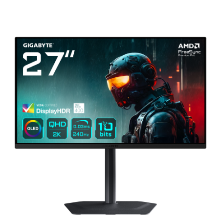 27557-GIGABYTE MO27Q2 27" Monitor Gaming OLED QHD - 2560 x 1440, 240Hz, 0.03ms, 250 cd/m2, Display HDR True Black 400, H