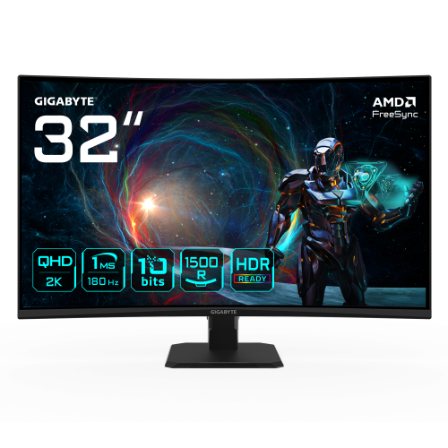 27821-GIGABYTE GS32QCA 31.5" Monitor Curvo para Gaming QHD - 2560 x 1440, 180Hz, 1ms, 250 cd/m2, FreeSync, HDR Ready, HD