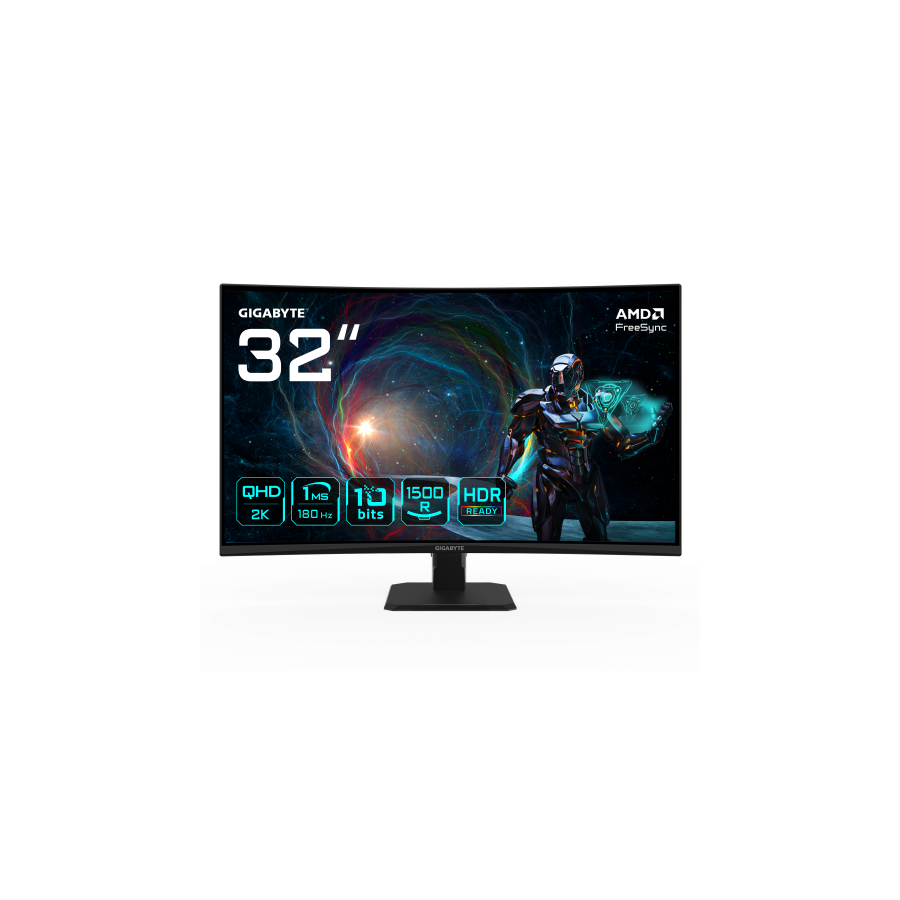 27821-GIGABYTE GS32QCA 31.5" Monitor Curvo para Gaming QHD - 2560 x 1440, 180Hz, 1ms, 250 cd/m2, FreeSync, HDR Ready, HD