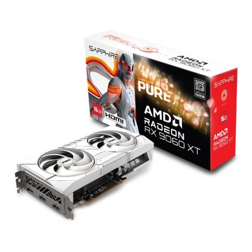 27860-VGA SAPPHIRE PURE RX 9060 XT GAMING OC,AMD,RX9060XT,16GB,GDDR6,128BIT,2HDMI+2DP,ARGB,COLOR BLANCO (3 VENTILADORES)