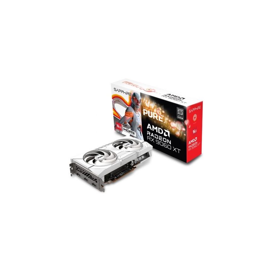 27860-VGA SAPPHIRE PURE RX 9060 XT GAMING OC,AMD,RX9060XT,16GB,GDDR6,128BIT,2HDMI+2DP,ARGB,COLOR BLANCO (3 VENTILADORES)
