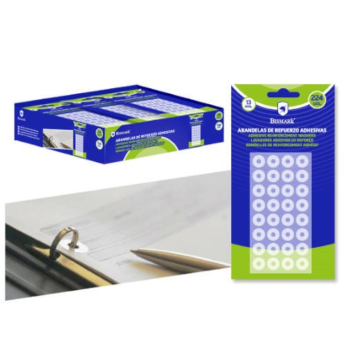 27899-BLISTER 224 UNIDADES ARANDELAS DE REFUERZO ADHESIVAS TRANSPARENTES 13mm BISMARK 327333