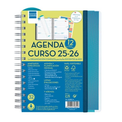 28006-AGENDA DOCENTE 2025-2026 MAGISTRAL PERSONALIZABLE 4o 155X212 SEMANA VISTA HORIZONTAL AZUL+ FINOCAM 533380026