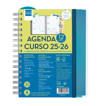 28006-AGENDA DOCENTE 2025-2026 MAGISTRAL PERSONALIZABLE 4o 155X212 SEMANA VISTA HORIZONTAL AZUL+ FINOCAM 533380026