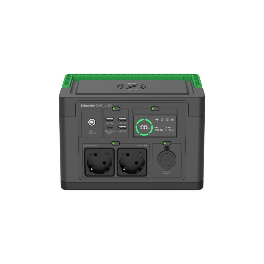 28017-SCHNEIDER OFFGRID PORTABLE POWER STATION 330, 332WH LITHIUM-ION, 2 SCHUKO, SINEWAVE