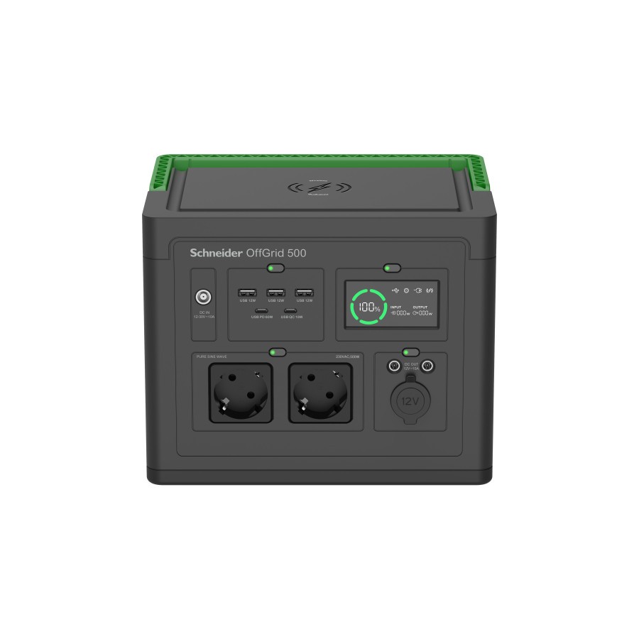 28019-SCHNEIDER OFFGRID PORTABLE POWER STATION 500, 517 WH LITHIUM-ION, 2 SCHUKO, SINEWAVE