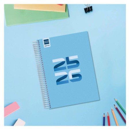 28083-AGENDA ESCOLAR 2025-2026 COOL 4o 155X212 1DIA PAGINA AZUL+ FINOCAM 645060126