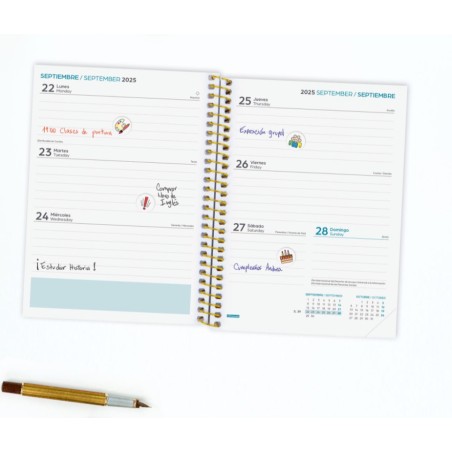 28086-AGENDA ESCOLAR 2025-2026 SECUNDARIA 8o 120X164 SEMANA VISTA HORIZONTAL TROPICAL+ FINOCAM 634225026