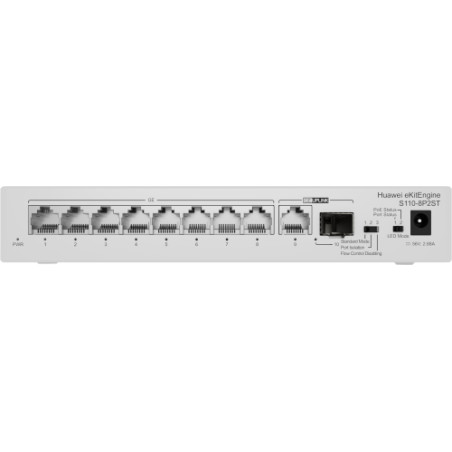 28143-HUAWEI S110-8P2ST ( 8 10/100/1000 BASE-T PORTS POE+ 1GE SFP PORT, 1*10/100/ 100BASE T PORT, AC POWER, POWER ADAPTE