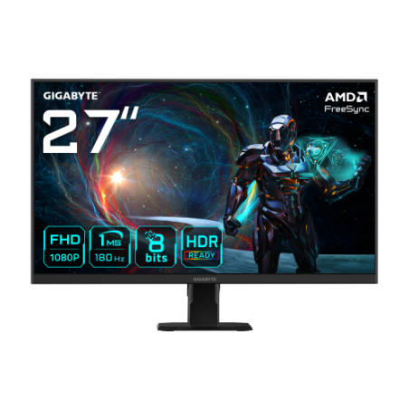28563-GIGABYTE GS27FA Monitor para juegos de 27" FHD - 1920 x 1080 (FHD), 180Hz, 1ms, 300 cd/m2, FreeSync, HDR Ready, HD