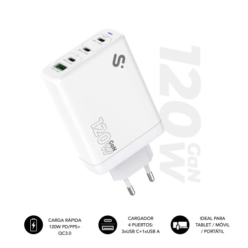28610-SUBBLIM CARGADOR GAN 120W CHARGER USB C+C+C+A