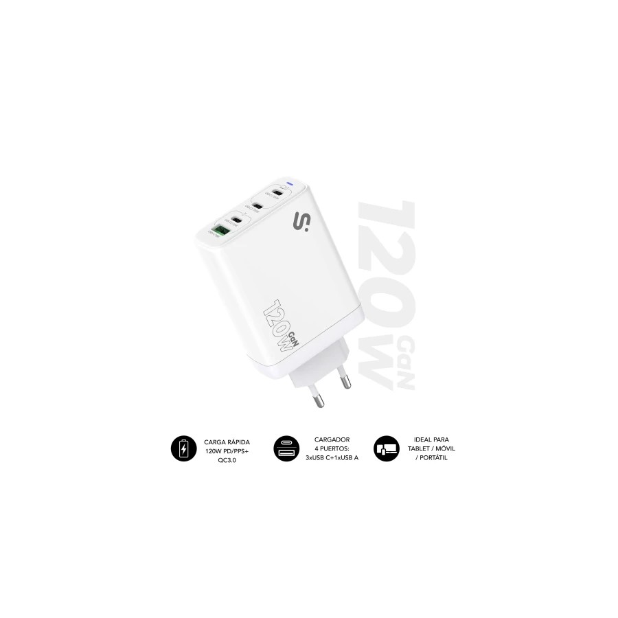 28610-SUBBLIM CARGADOR GAN 120W CHARGER USB C+C+C+A