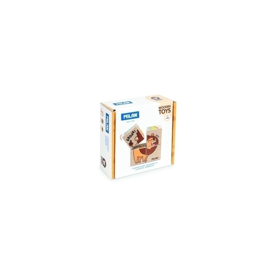 28663-JUGUETE EDUCATIVO DE MADERA, ROMPECABEZAS DE CUBOS WILD SAFARI MILAN 660530