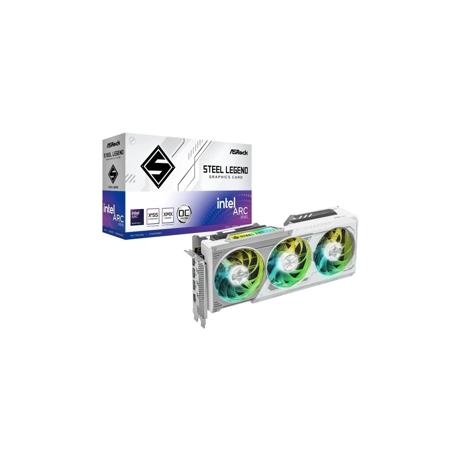 28770-VGA ASROCK B580 STEEL LEGEND 12GB OC,INTEL,B580,12GB,GDDR6,192BIT,3DP+1HDMI,ARGB LEDS,3 VENTILADORES (B580 SL 12GO