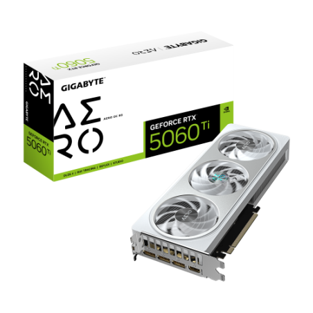 28788-GIGABYTE GeForce RTX 5060 Ti AERO OC 8G Tarjeta Grafica - 8 GB GDDR7, 128 bits, PCI-E 5.0, 2647 MHz Frecuencia del