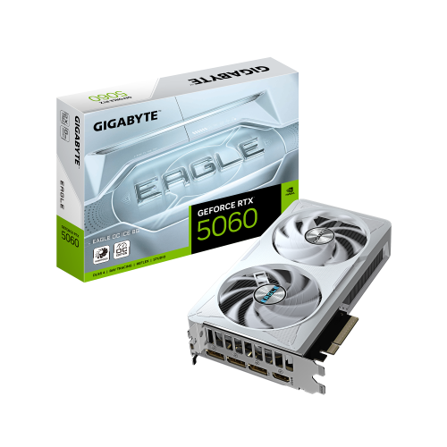 28794-GIGABYTE GeForce RTX 5060 EAGLE OC ICE 8G Tarjeta Grafica - 8GB GDDR7, 128bit, PCI-E 5.0, 2550 MHz Frecuencia del