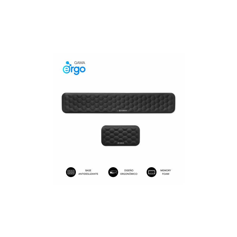 29079-SUBBLIM Pack ERGO AIRPADDING Negro, Reposamunecas Teclado + Raton, Espuma viscoelastica 65 D, Tejido AirMesh trans