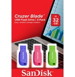 29274-Sandisk Cruzer Blade 3x 32GB unidad flash USB USB tipo A 2.0 Azul, Verde, Rosa