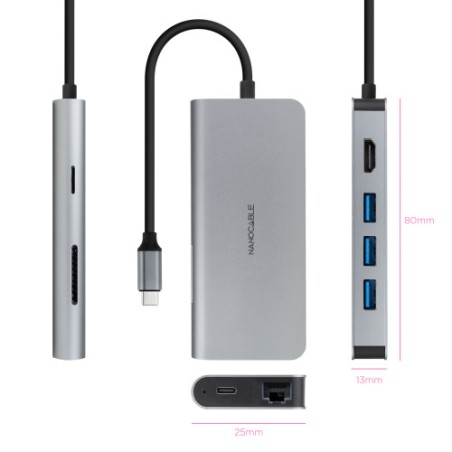 29681-TOOQ HUB USB-C 3xUSB-A+HDMI+USB-C CARGA+RJ45+TF+SD
