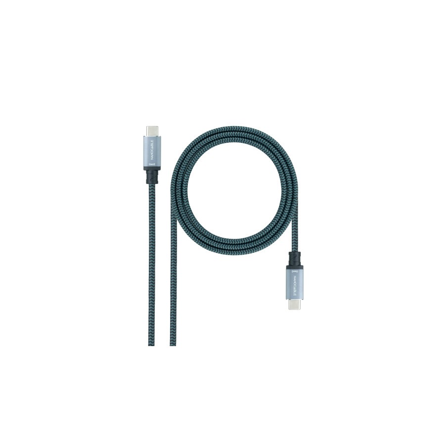 29842-Nanocable Cable USB 3.2 Gen2x2 20Gbps 5A/100W, 4K/60Hz, USB-C/M-USB-C/M, Gris/Negro, 3 m