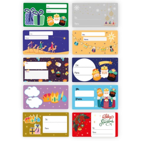 29963-CAJA 100 ETIQUETAS ADHESIVAS PARA REGALOS REYES MAGOS BISMARK 332911