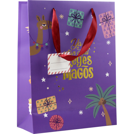 29973-BOLSA PAPEL REYES MAGOS S (24X10X32 CM) FOIL CON TARJETA COLGANTE COLORES SURTIDOS BISMARK 333601