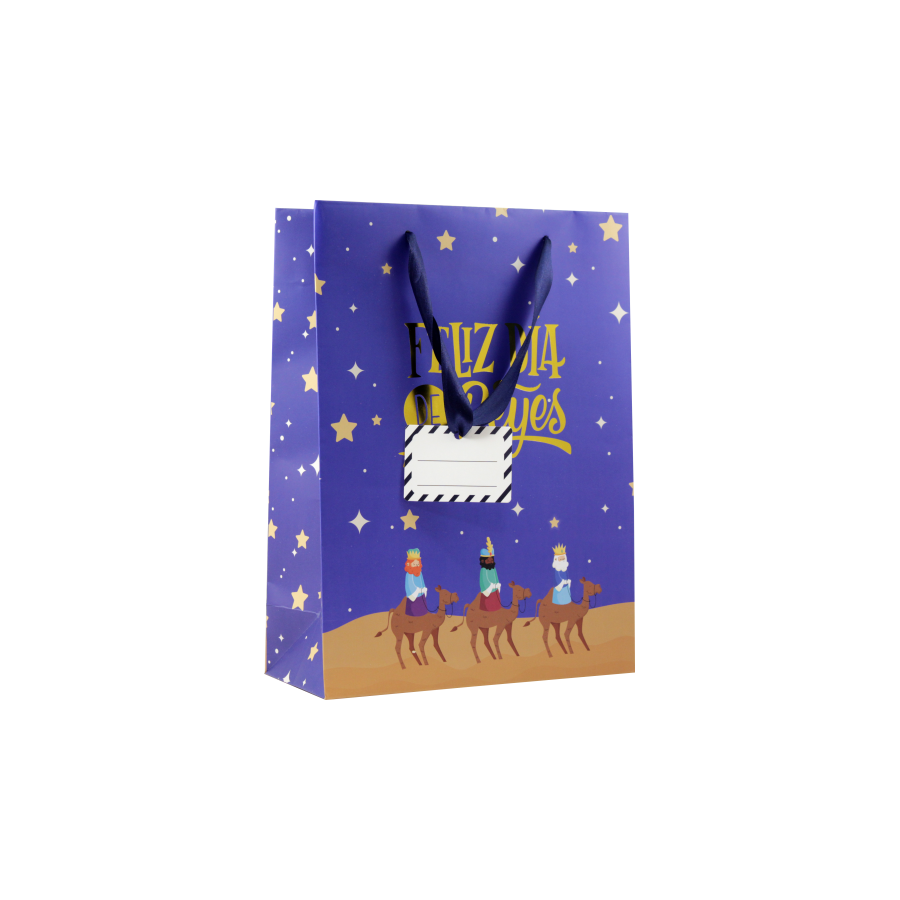 30064-BOLSA PAPEL REYES MAGOS L (32X14X40 CM) FOIL CON TARJETA COLGANTE COLORES SURTIDOS BISMARK 333599