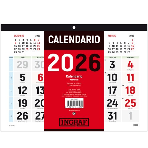30207-CALENDARIO 2026 PARED HORIZONTAL DOBLE CARA CASTELLANO INGRAF 333427