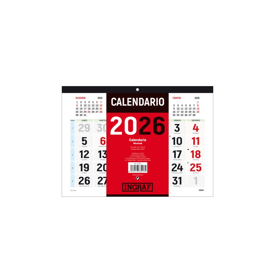 30207-CALENDARIO 2026 PARED HORIZONTAL DOBLE CARA CASTELLANO INGRAF 333427
