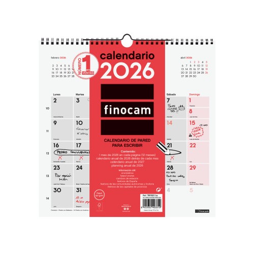 30297-CALENDARIO 2026 NEUTRO PARED ESCRIBIR 300X300MM FINOCAM 781520026