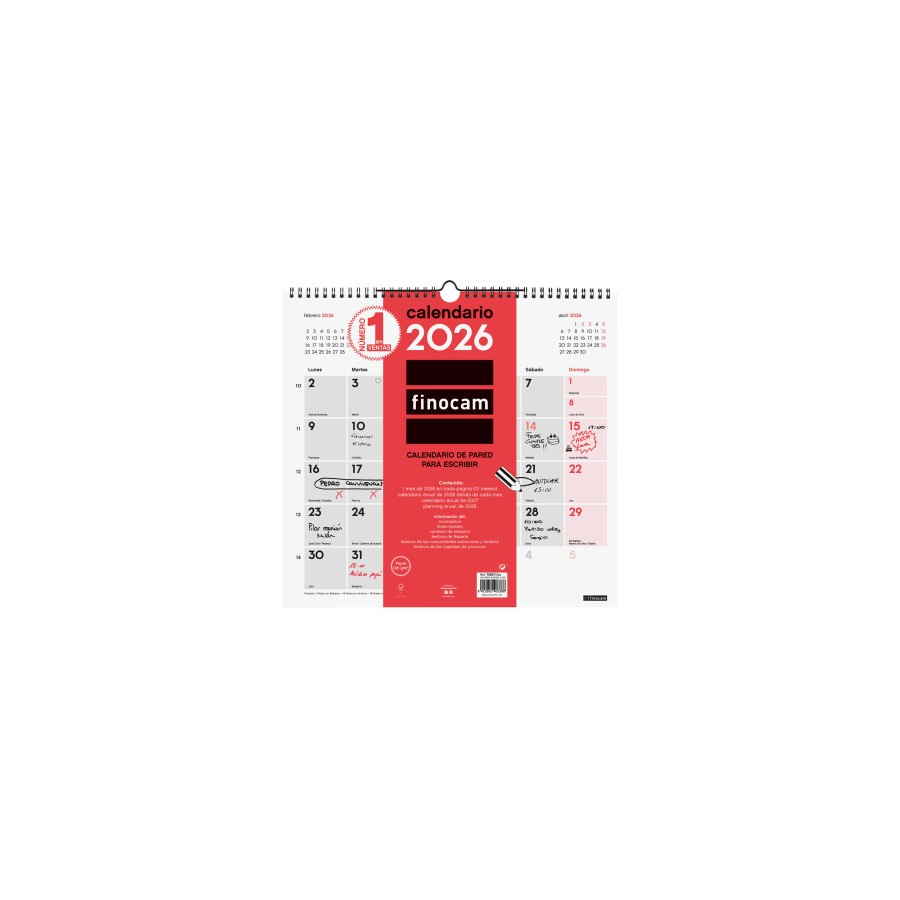 30299-CALENDARIO 2026 NEUTRO PARED ESCRIBIR L 340X320MM FINOCAM 780070026