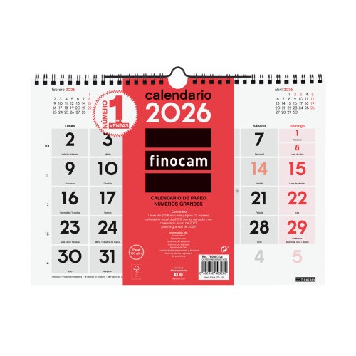 30301-CALENDARIO 2026 NEUTRO PARED NUMEROS GRANDES M 300X210MM FINOCAM 780000026