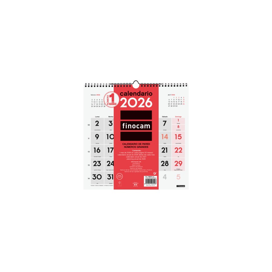 30303-CALENDARIO 2026 NEUTRO PARED NUMEROS GRANDES 300X300MM FINOCAM 780570026