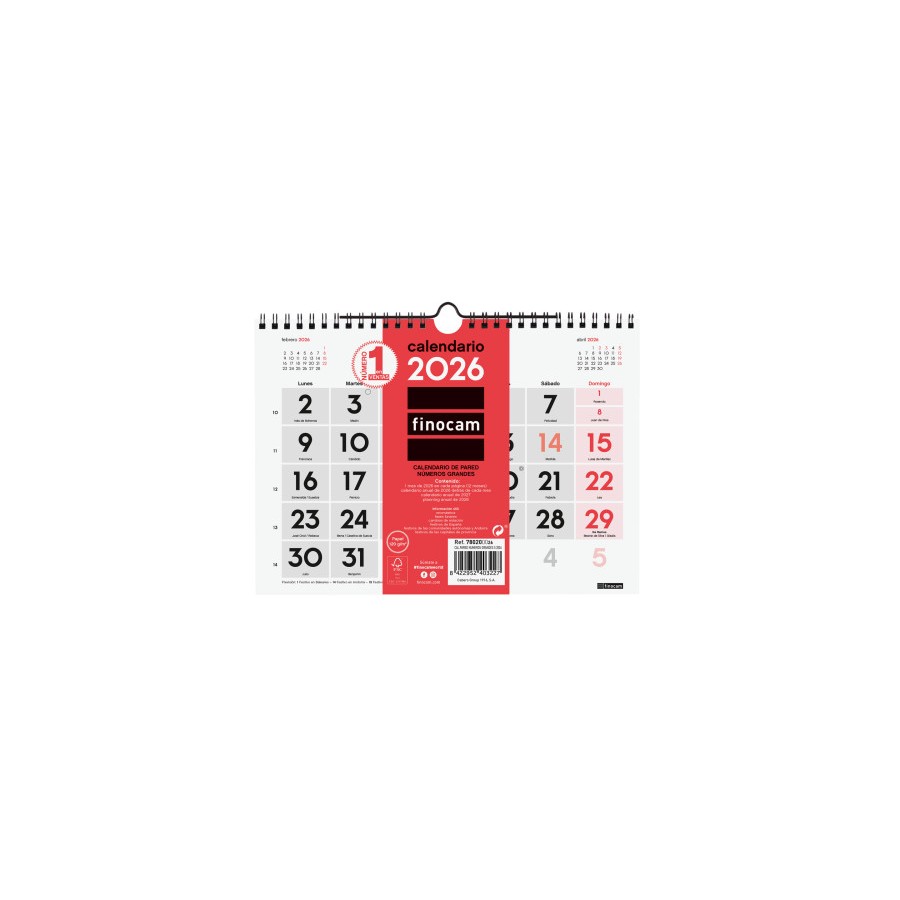 30352-CALENDARIO 2026 NEUTRO PARED NUMEROS GRANDES S 210X150MM FINOCAM 780200026
