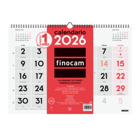 30354-CALENDARIO 2026 NEUTRO PARED NUMEROS GRANDES L 430X310MM FINOCAM 780010026