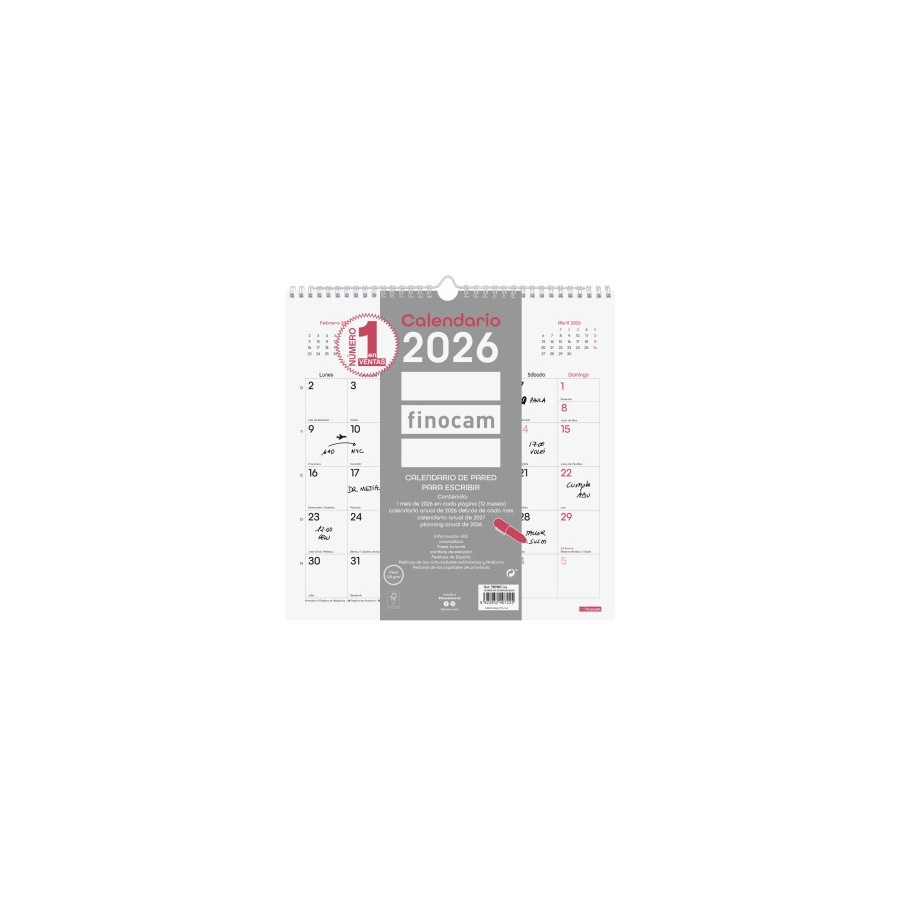 30360-CALENDARIO 2026 PARED TRENDY CHIC ESCRIBIR 300X300MM BLANCO FINOCAM 787007326