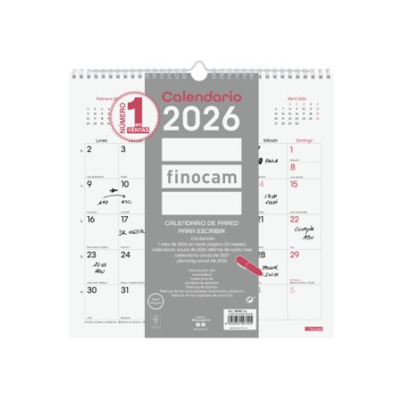 30360-CALENDARIO 2026 PARED TRENDY CHIC ESCRIBIR 300X300MM BLANCO FINOCAM 787007326