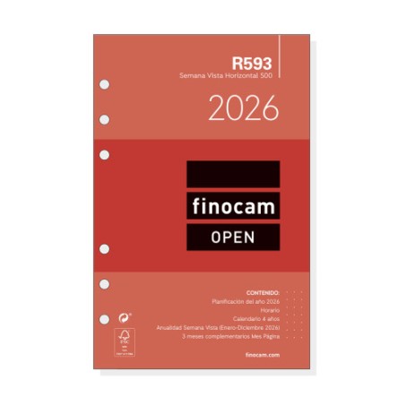 30366-RECAMBIO ANUAL 2026 R593 OPEN500 117X181MM SEMANA VISTA HORIZONTAL FINOCAM 711580026