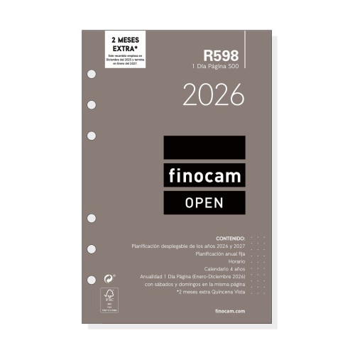 30370-RECAMBIO ANUAL 2026 R598 OPEN500 117X181MM DIA PAGINA FINOCAM 711670026