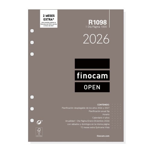 30372-RECAMBIO ANUAL 2026 R1098 OPEN1000 155X215MM DIA PAGINA FINOCAM 711680026