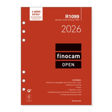 30376-RECAMBIO ANUAL 2026 R1099 OPEN1000 155X215MM SEMANA VISTA VERTICAL FINOCAM 711520026