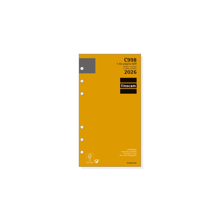 30382-RECAMBIO ANUAL 2026 C998 CLASSIC609 94X171MM DIA PAGINA FINOCAM 201330026