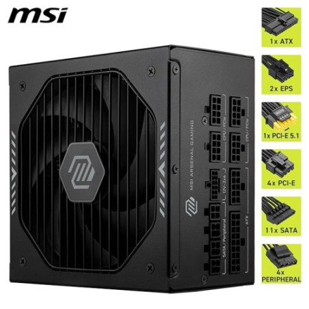 30560-FUENTE ALIMENTACION MSI MAG A1000GLS PCIE5,PSU,1000W,80 PLUS GOLD,MODULAR,135MM,ACTIVE PFC,PCI-E 5.0 (16 PIN)X1,PC