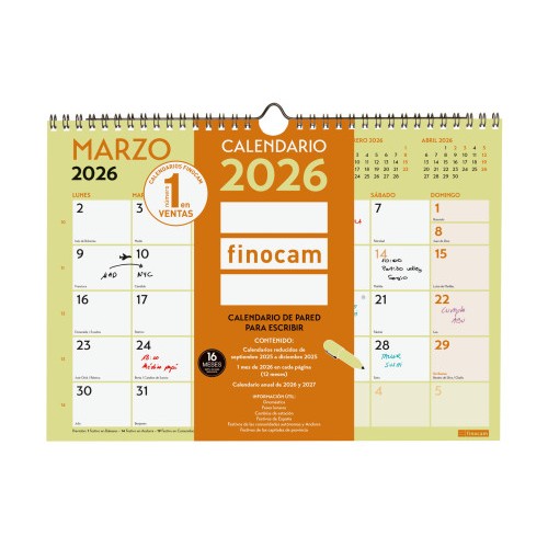 30580-CALENDARIO 2026 NEUTRO PARED ESCRIBIR GRAFIK A4 210X297MM FINOCAM 787220126