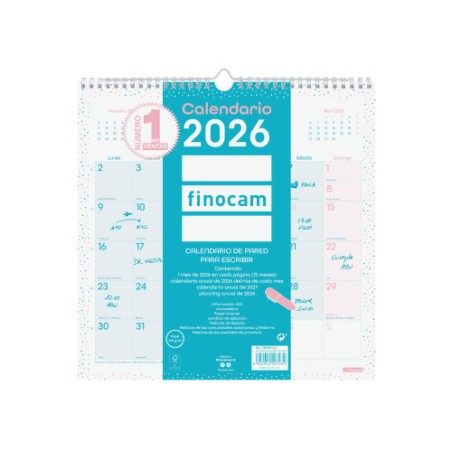 30693-CALENDARIO 2026 PARED TRENDY CHIC ESCRIBIR 300X300MM TURQUESA FINOCAM 787005826
