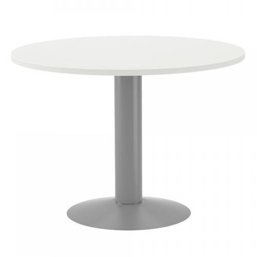 3073-MESA DE REUNIONES REDONDA 100CM DE DIAMETRO. ALTURA 72CM. COLOR: PATA METALICA GRIS / TABLERO BLANCO ROCADA 3005AT0