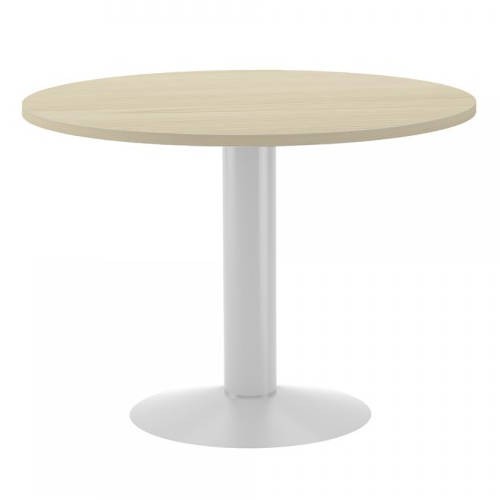 3075-MESA DE REUNIONES REDONDA 100CM DE DIAMETRO. ALTURA 72CM. COLOR: PATA METALICA BLANCA / TABLERO HAYA ROCADA 3005ATW