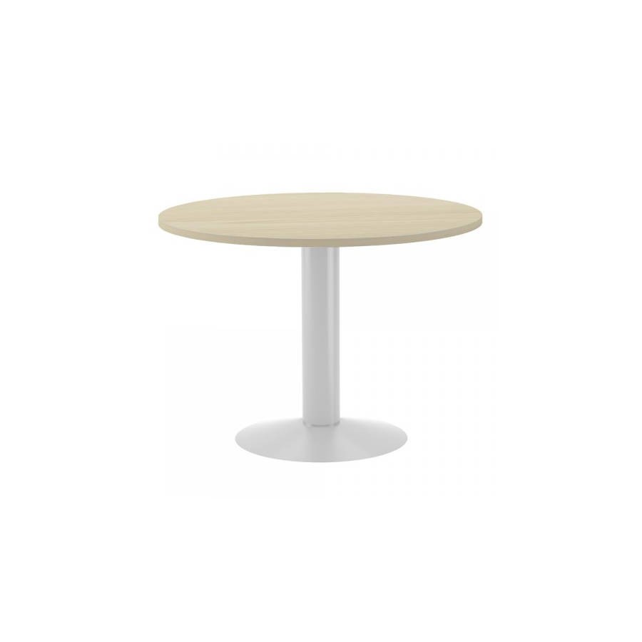 3075-MESA DE REUNIONES REDONDA 100CM DE DIAMETRO. ALTURA 72CM. COLOR: PATA METALICA BLANCA / TABLERO HAYA ROCADA 3005ATW