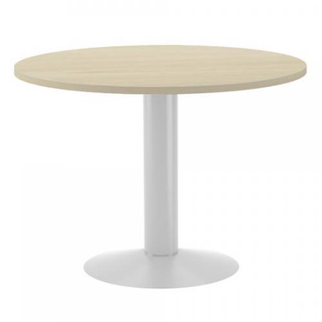 3075-MESA DE REUNIONES REDONDA 100CM DE DIAMETRO. ALTURA 72CM. COLOR: PATA METALICA BLANCA / TABLERO HAYA ROCADA 3005ATW