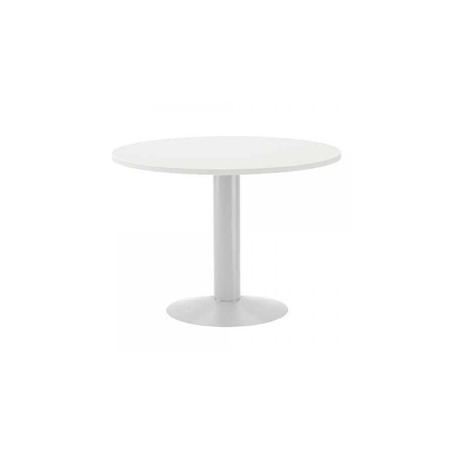 3077-MESA DE REUNIONES REDONDA 100CM DE DIAMETRO. ALTURA 72CM. COLOR: PATA METALICA BLANCA / TABLERO BLANCO ROCADA 3005A